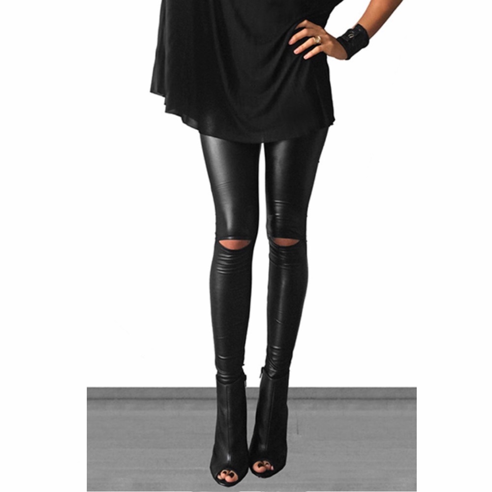 ▪️ RE-STOCKED ▪️Knee cutout faux leather leggings - Picture 3 of 6